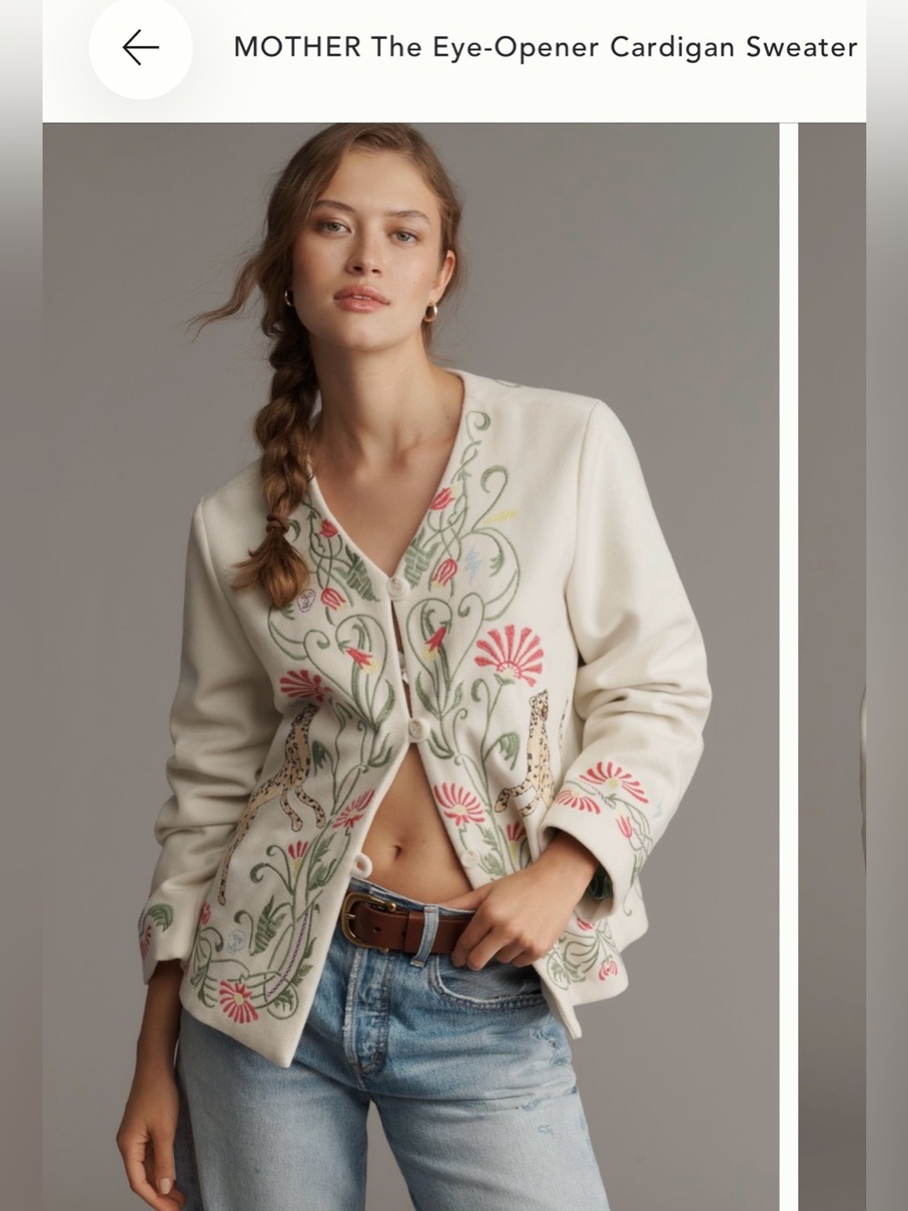 MOTHER Cream Embroidered Floral Cardigan Jacket